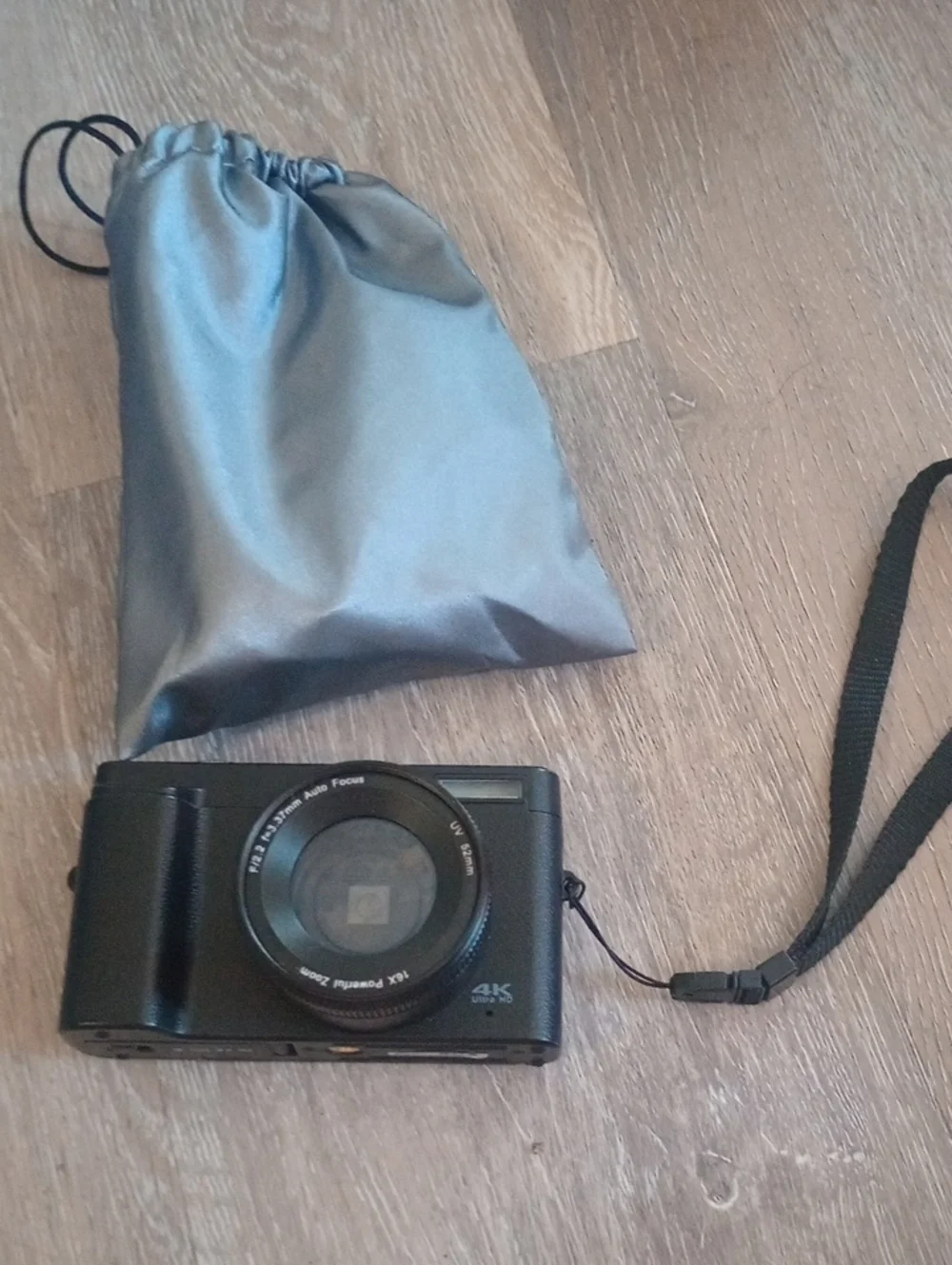 Compact 4K Digital Camera in Black with Carry Pouch